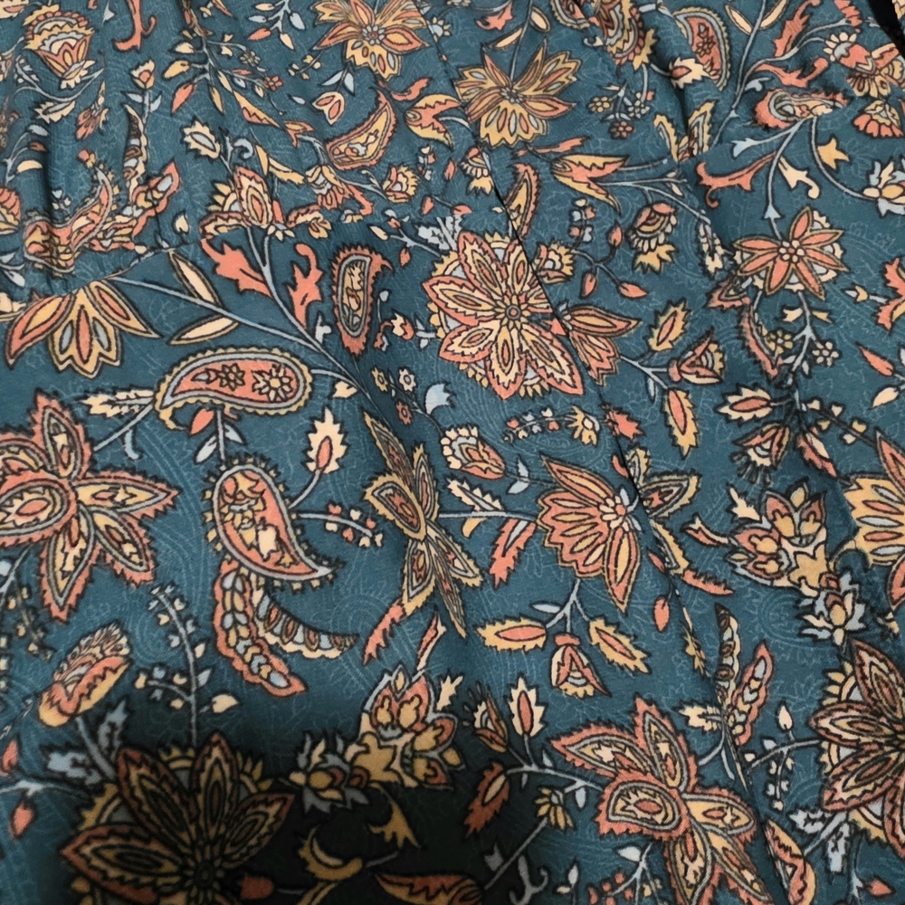 Teal Blue Floral Maxi Shirt Dress with Self Tie Belt - Picture 4 of 4